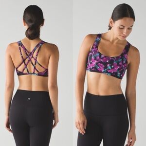Lululemon Free To Be Tranquil Bra Mini Midnight Bloom Black Deep Fuschia SZ 10